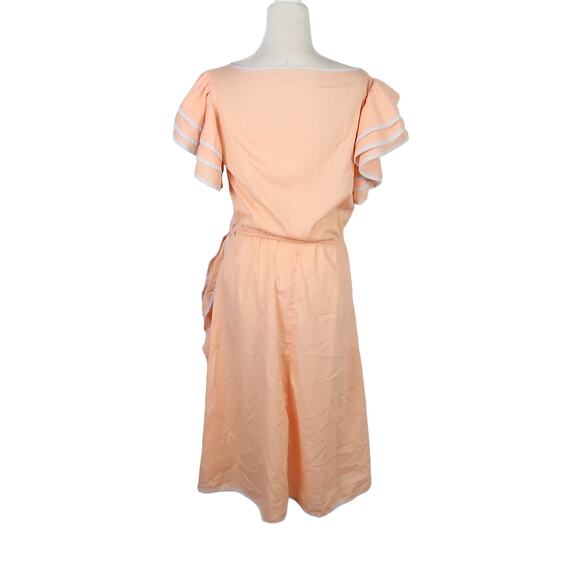 Vintage 60s peach orange sailor frilly midi dress S - Picture 4 of 5
